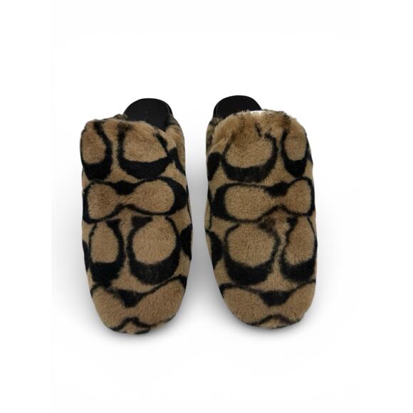 Coach SIG Sherling Slip Slippers Coconut Signature Print Women’s Size 8B New - Picture 2 of 5